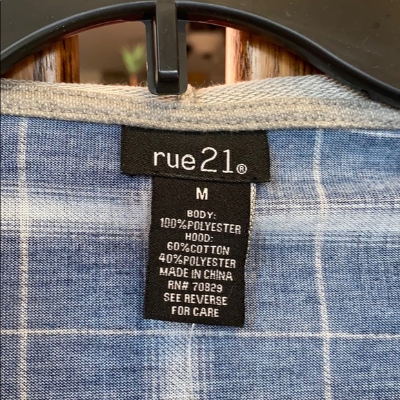 Rue21 Blue Flannel Button Down with Hoodie - Picture 2 of 6